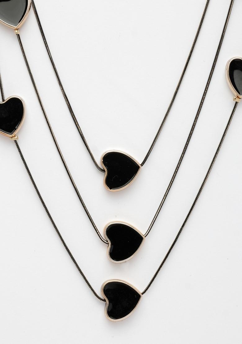 Black Heart Shape Layered Fashion Necklace