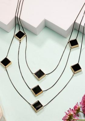Black Geometric Shaped Layered Fashion Necklace