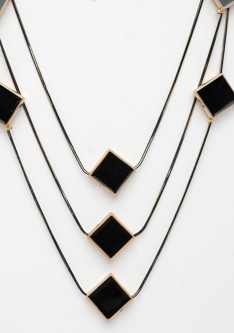 Black Geometric Shaped Layered Fashion Necklace