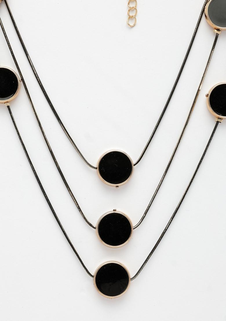 Black Circular Shaped Layered Fashion Necklace
