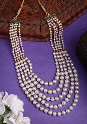 White Handcrafted Beaded Layered Necklace