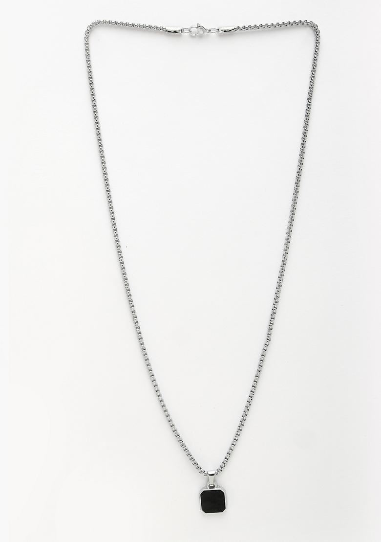 Silver Men Plated Stainless Steel Geometric Charm Pendant With Chain