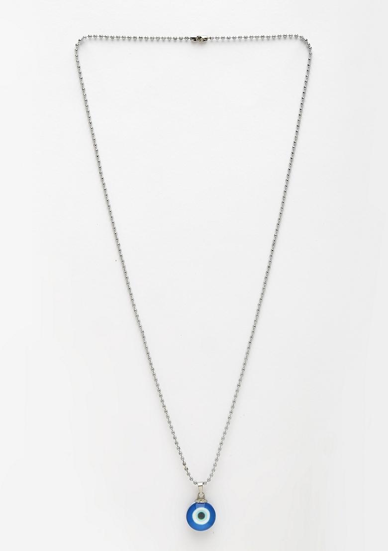 Silver Unisex Evil Eye Plated Stainless Steel Pendant With Chain