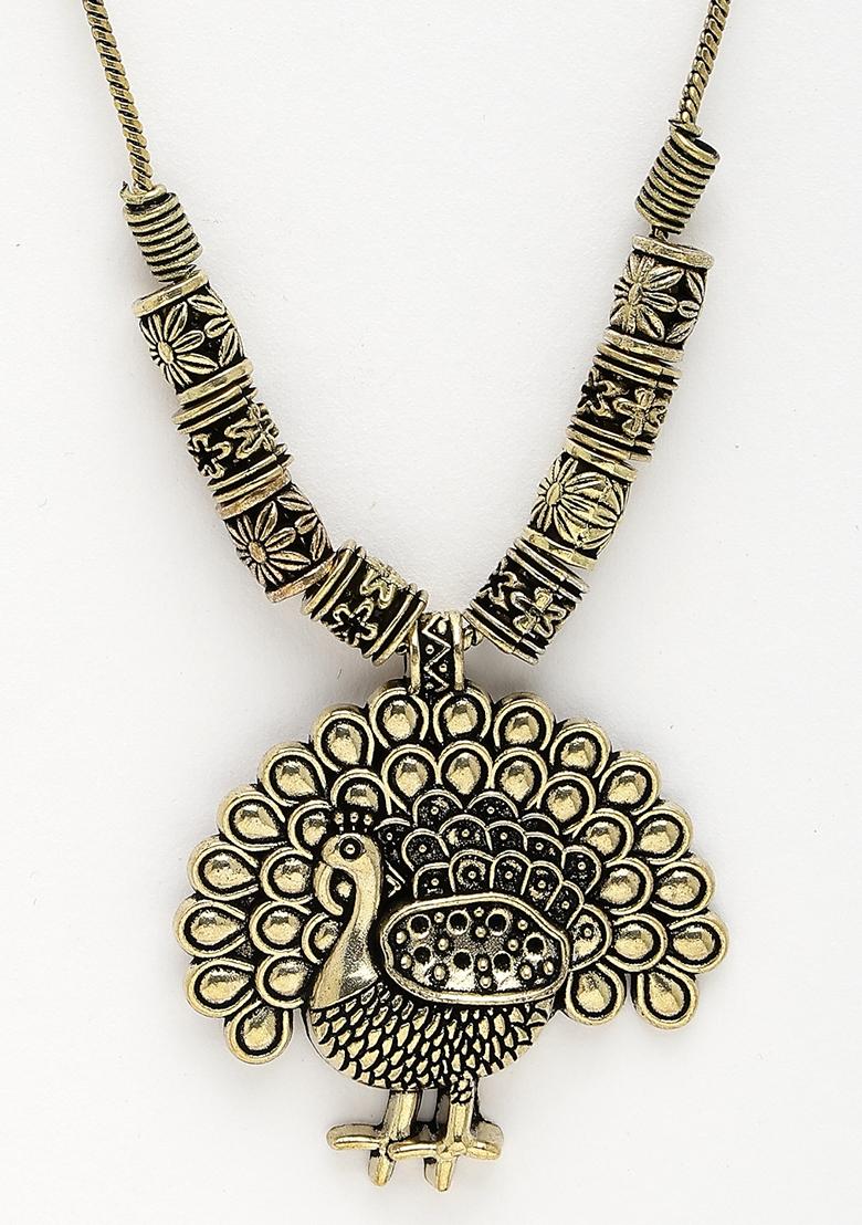 Gold Gold Plated Peacock Design Pendant With Chain