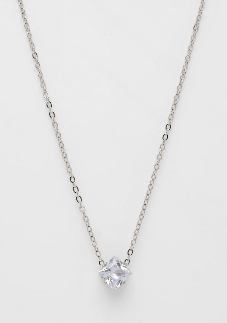 Silver Plated Artificial Stones Pendant With Chain