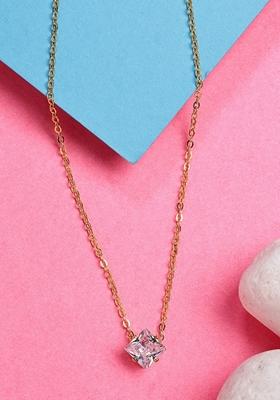 Gold Gold Plated Artificial Stones Pendant With Chain