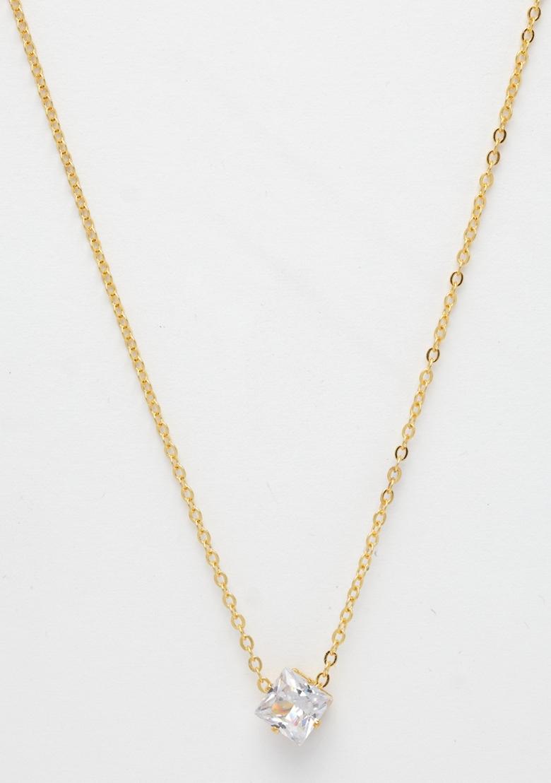 Gold Gold Plated Artificial Stones Pendant With Chain