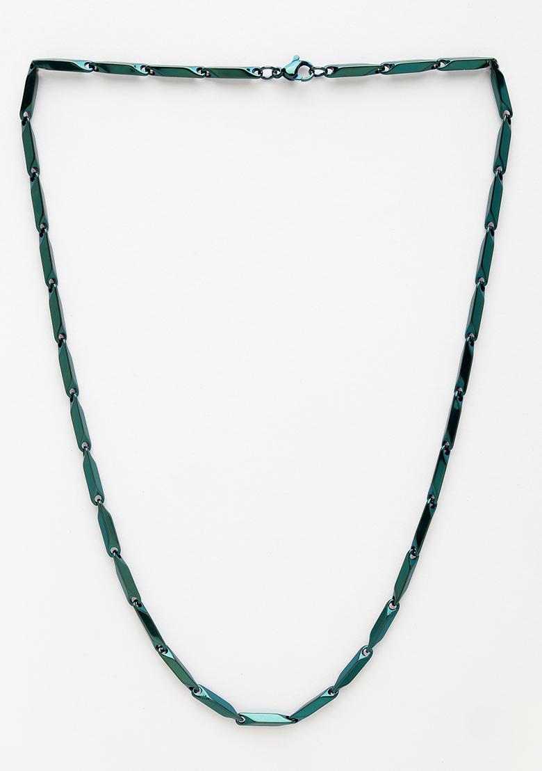 Green Rhodium Plated Stainlessteel Chain For Men