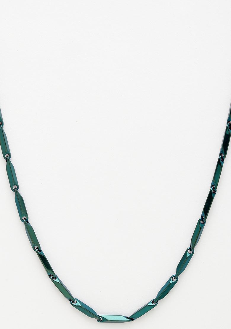 Green Rhodium Plated Stainlessteel Chain For Men