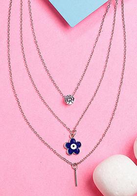 Silver Toned Artificial Stones Floral Layered Chain