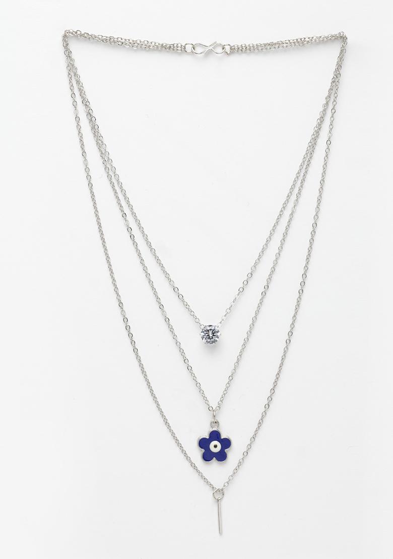 Silver Toned Artificial Stones Floral Layered Chain