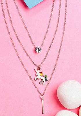 Gold Rose Gold Plated Artificial Stones Unicorn Layered Chain