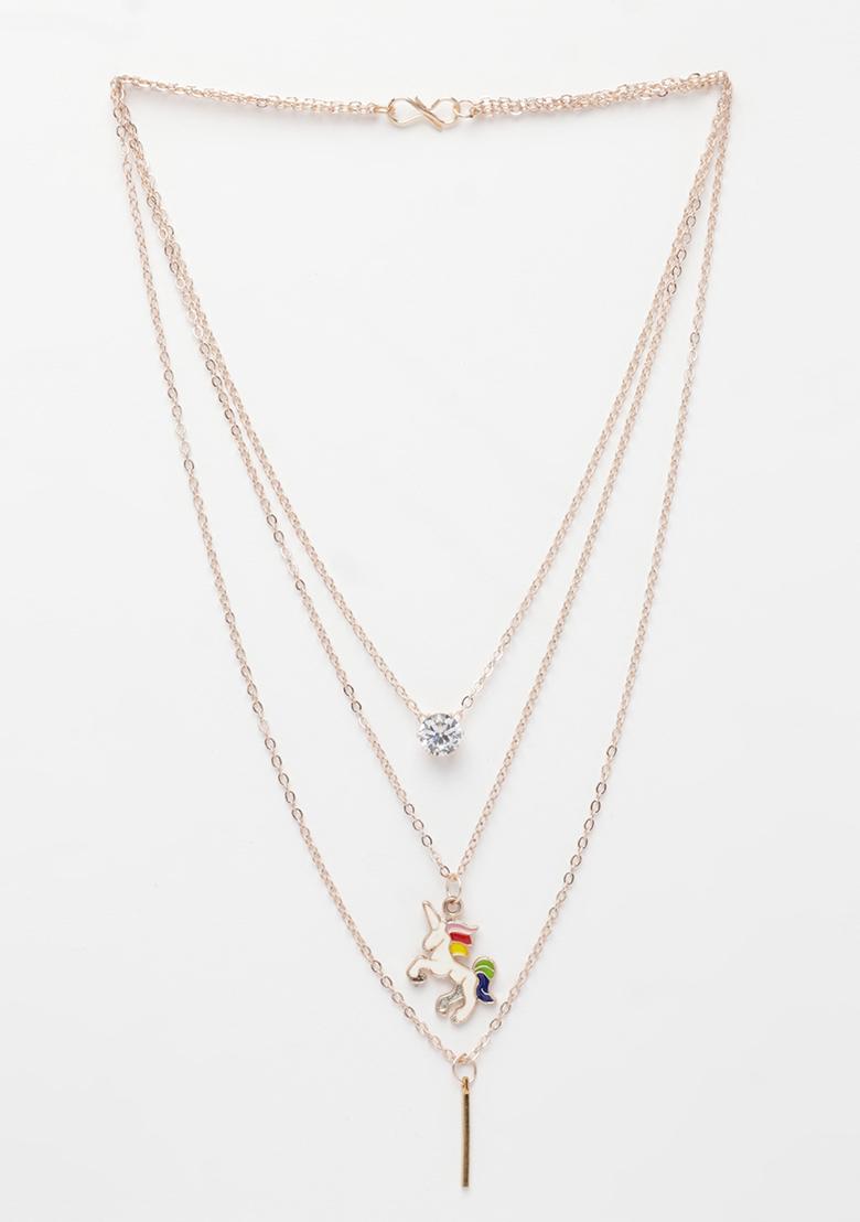 Gold Rose Gold Plated Artificial Stones Unicorn Layered Chain
