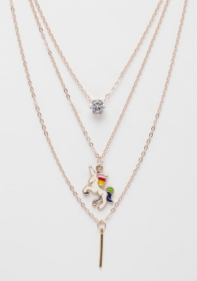 Gold Rose Gold Plated Artificial Stones Unicorn Layered Chain