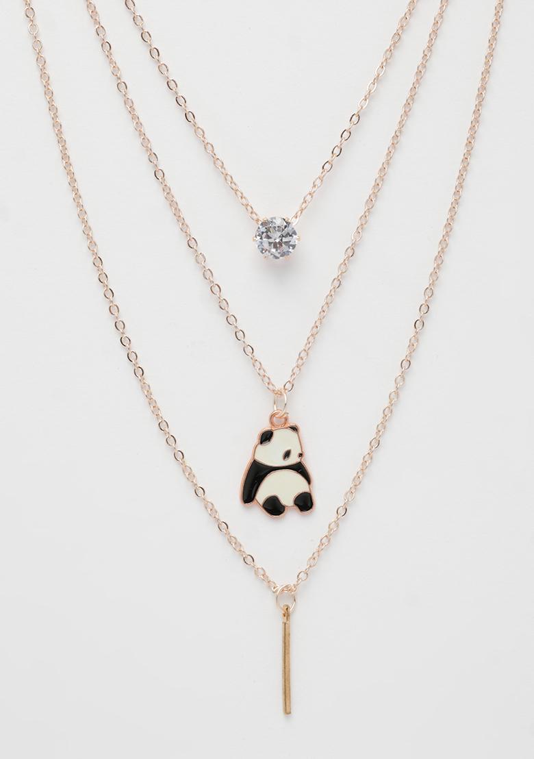 Gold Rose Gold Plated Artificial Stones Panda Layered Chain