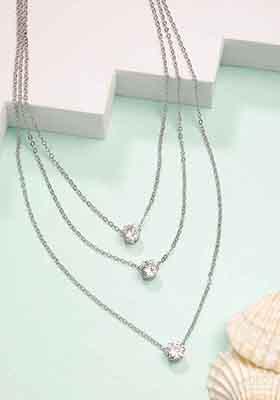 Silver Plated Artificial Stones Layered Chain