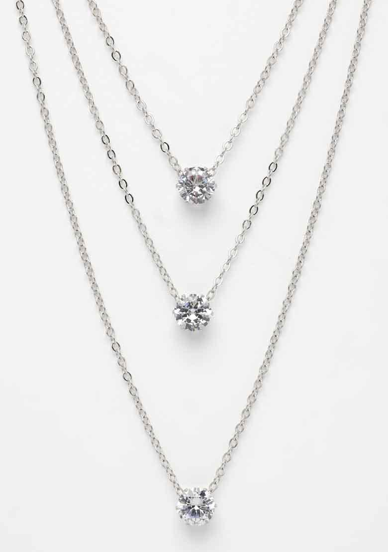 Silver Plated Artificial Stones Layered Chain