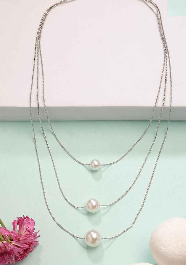 Silver Plated White Pearl Layered Chain