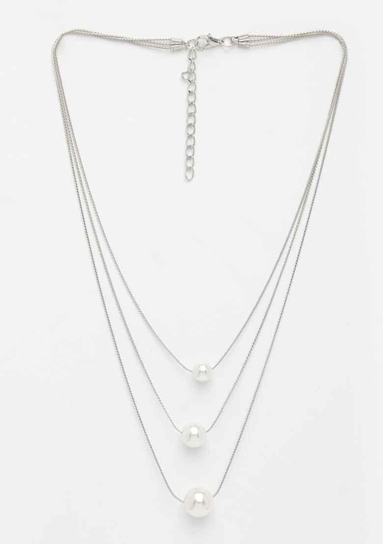 Silver Plated White Pearl Layered Chain