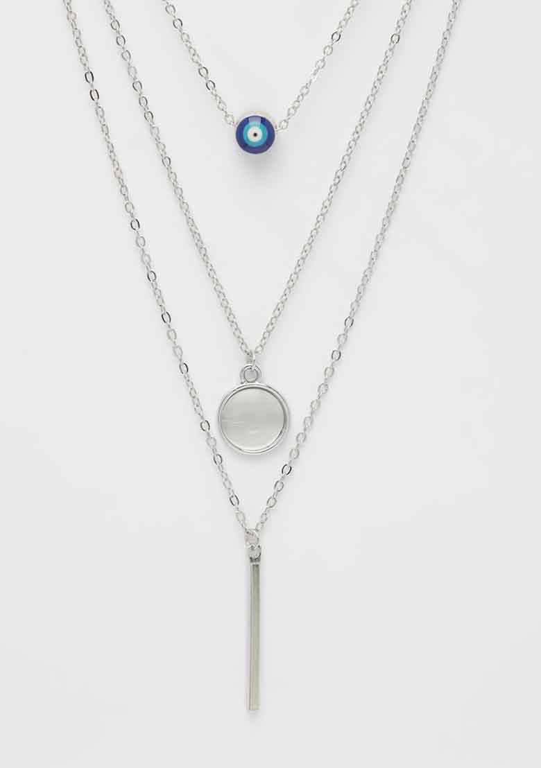 Silver Plated Evil Eye Layered Chain