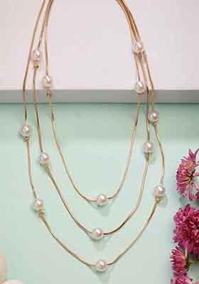 Gold Gold Plated White Pearls Party Layered Chain