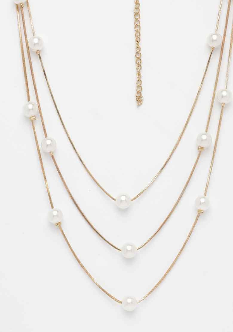 Gold Gold Plated White Pearls Party Layered Chain