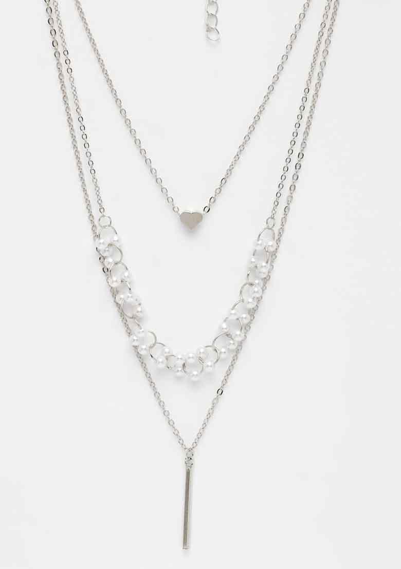 Silver Plated Beaded Layered Chain