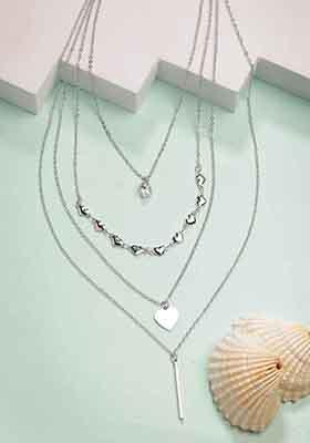 Silver Plated Artificial Stones Layered Chain