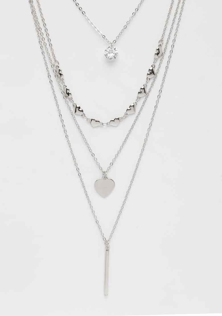 Silver Plated Artificial Stones Layered Chain