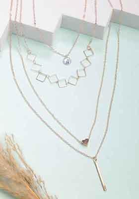 Gold Rose Gold Plated Artificial Stones Layered Chain