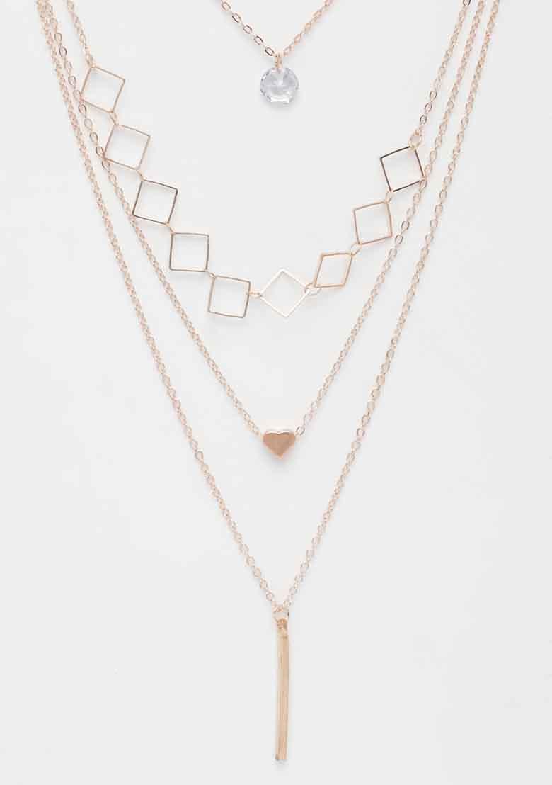 Gold Rose Gold Plated Artificial Stones Layered Chain