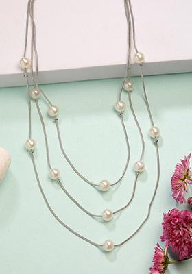 Silver Plated White Pearls Party Layered Chain