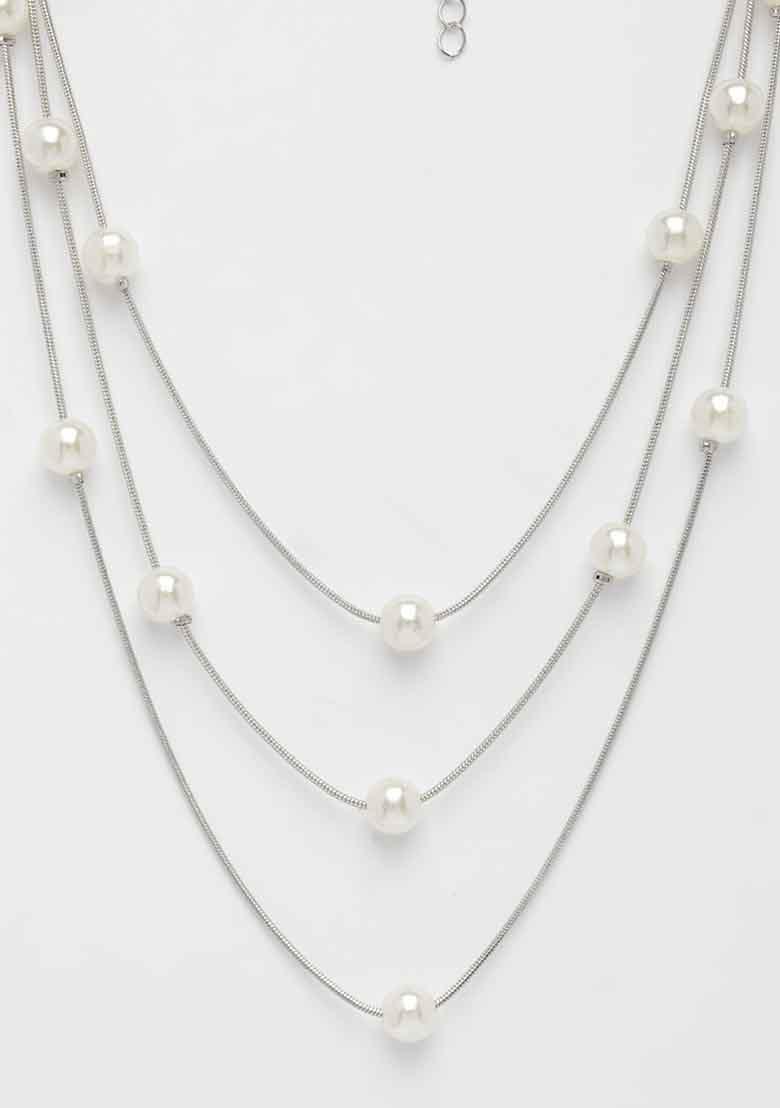 Silver Plated White Pearls Party Layered Chain