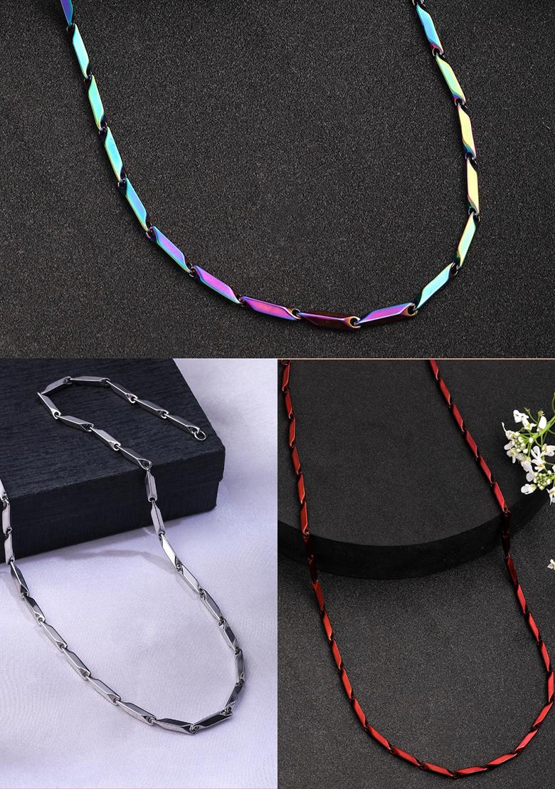 Maroon Set Of 3 Stainlessteel Trendy Stylish Chain For Men