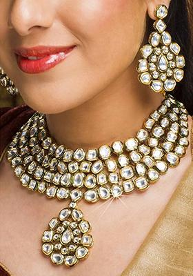 White Kundan Work Necklace Set