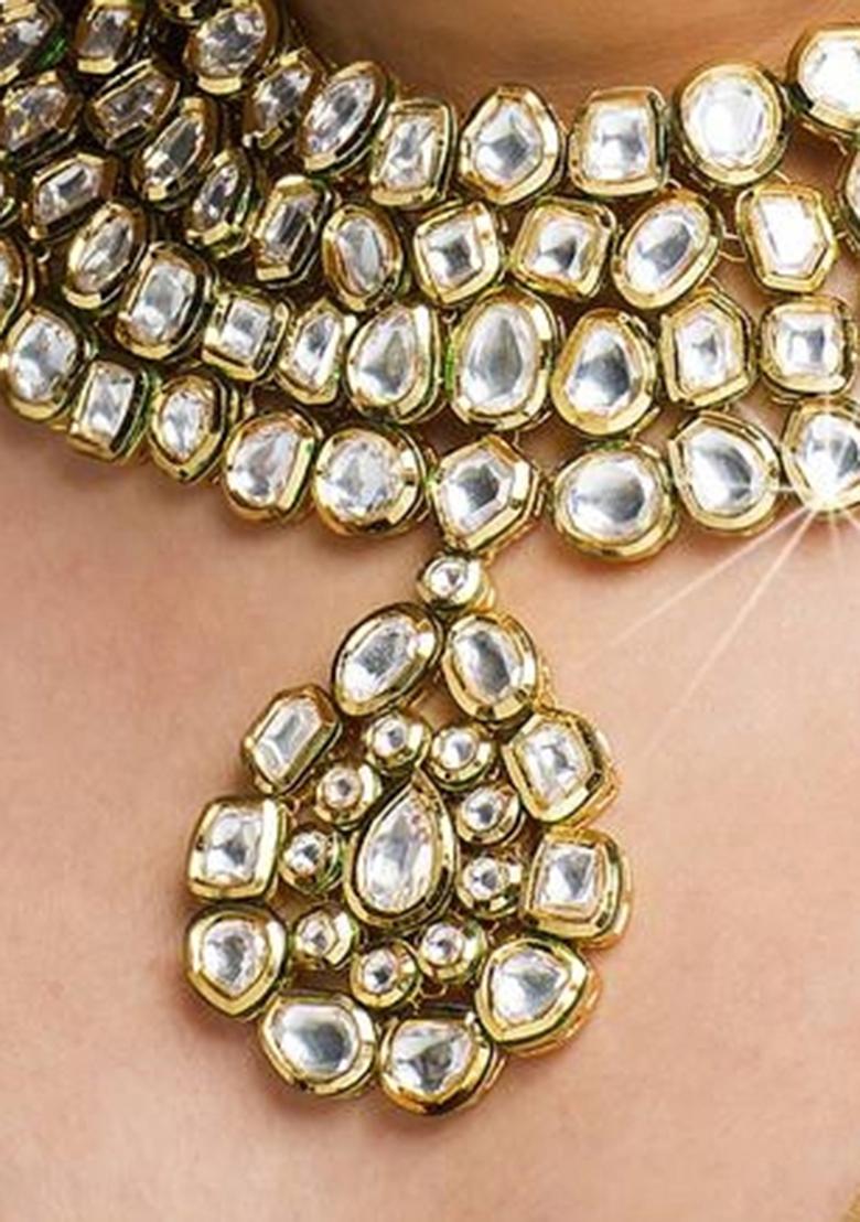 White Kundan Work Necklace Set