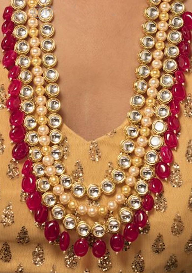 Pink Kundan Work Necklace Set