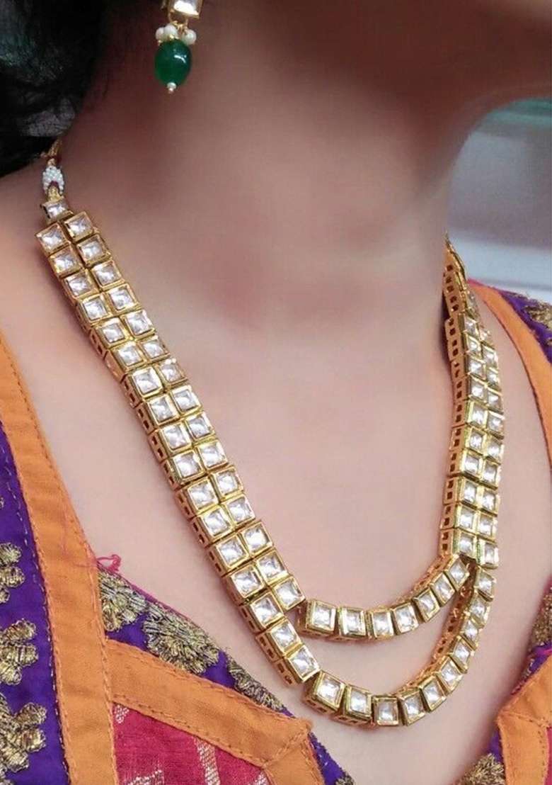 Green Kundan Work Necklace Set - Indya