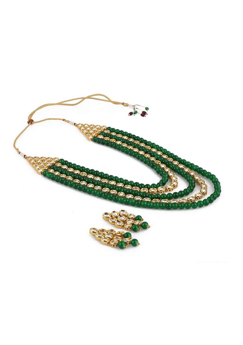 Green Kundan Work Necklace Set - Indya