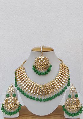 Green Kundan Work Necklace Set