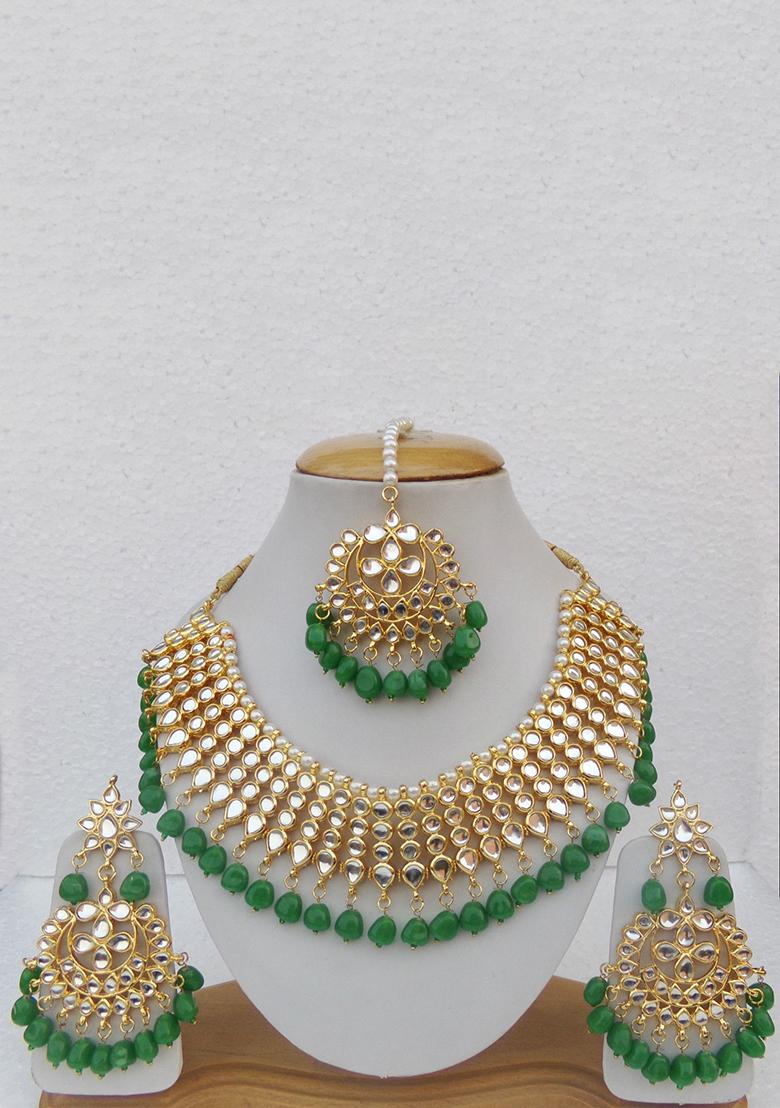 Green Kundan Work Necklace Set