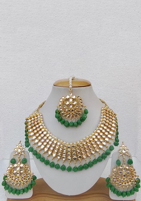 Green Kundan Work Necklace Set
