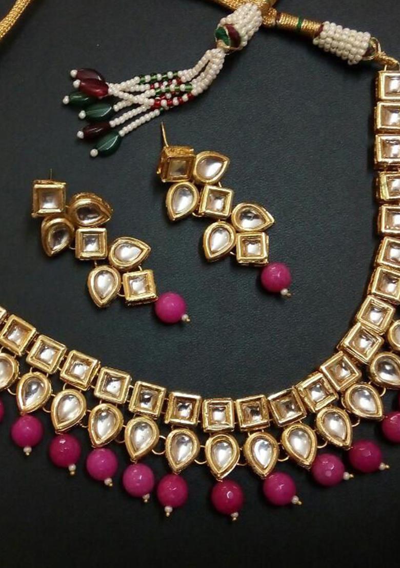 Pink Kundan Work Necklace Set
