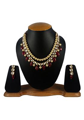 Maroon Kundan Work Necklace Set