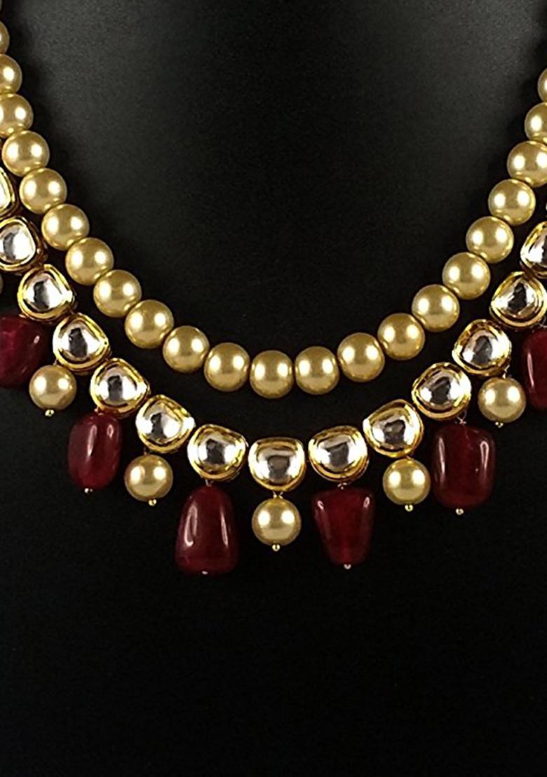 Maroon Kundan Work Necklace Set
