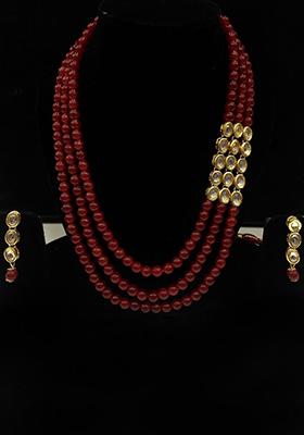 Maroon Kundan Work Necklace Set