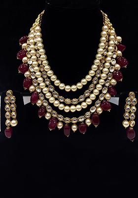 Maroon Kundan Work Necklace Set