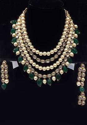 Green Kundan Work Necklace Set