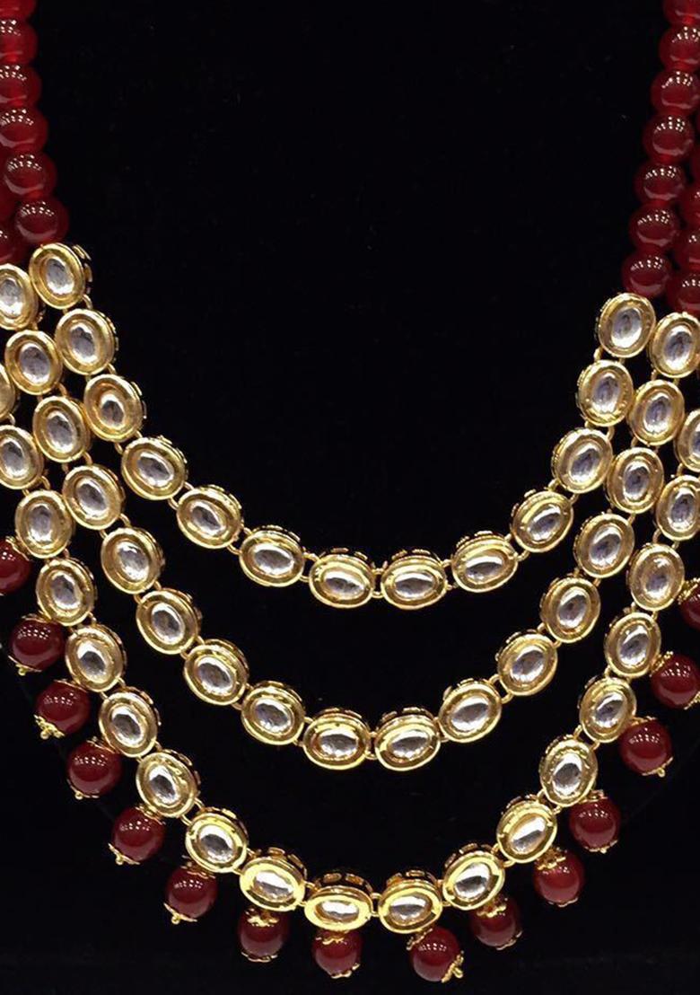 Maroon Kundan Work Necklace Set