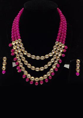 Pink Kundan Work Necklace Set
